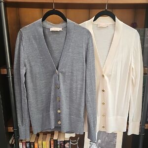 Tory Burch Gray and Cream Cardigan Set
